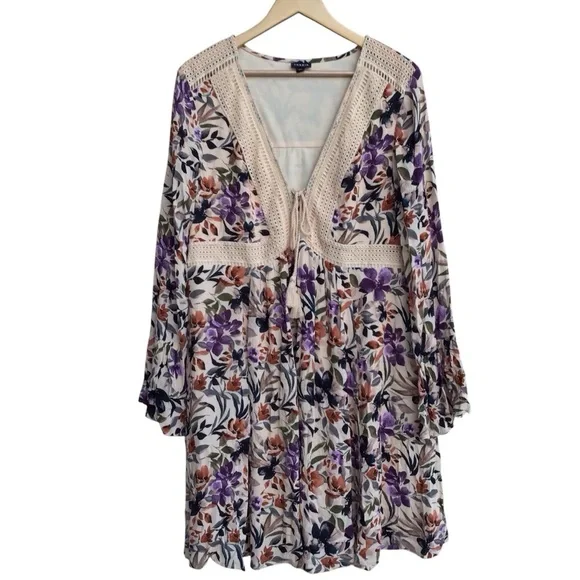 TORRID Mini Gauze Lace-Up Floral Print V-neck Skater Dress Size 1  NEW - Picture 5 of 11